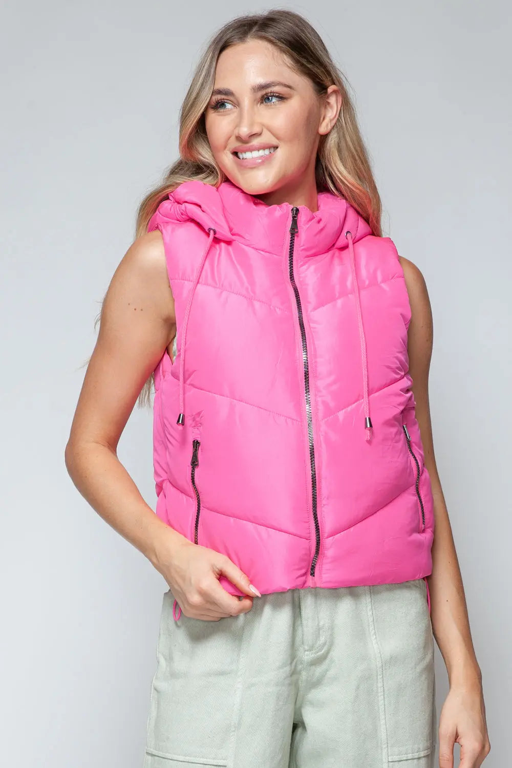 Snobbish Zip Up Quilted Hooded Vest Trendsi