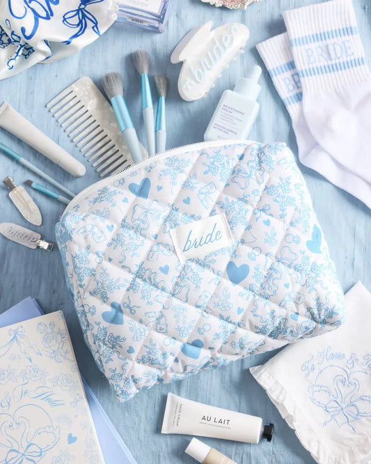 Something Blue Bag - quilted cosmetic bag xo, Fetti