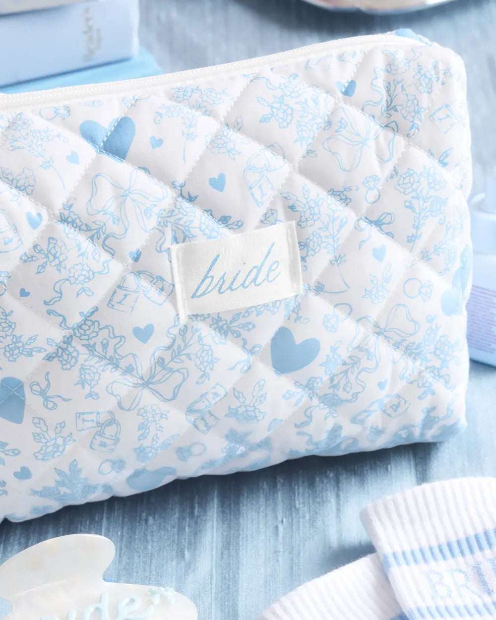 Something Blue Bag - quilted cosmetic bag xo, Fetti