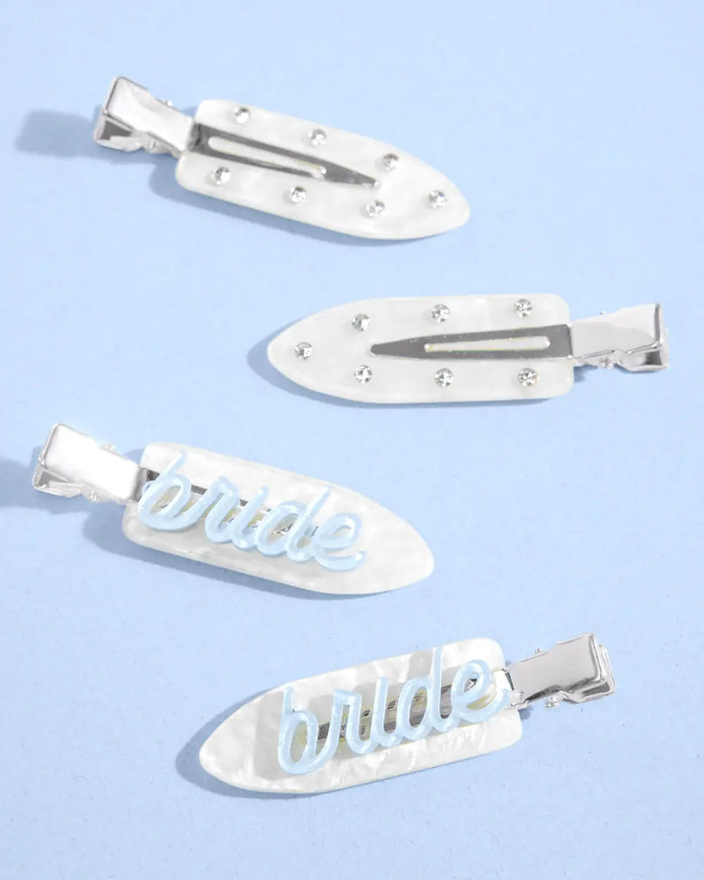 Something Blue Clips - 4 white acrylic clips xo, Fetti