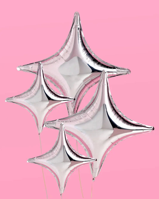 Sparkle Balloon - 6 pc silver foil set xo, Fetti