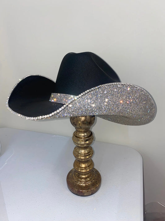 Square shaped Black & Crystal Hat Rhinestone Cowgirl