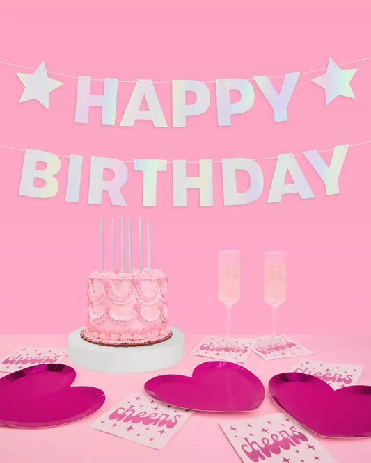 Star Girl Bday Banner - iridescent foil banner xo, Fetti