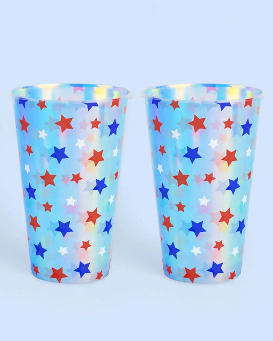 Stars & Stripes Cups - 16 iridescent 16 oz cups xo, Fetti