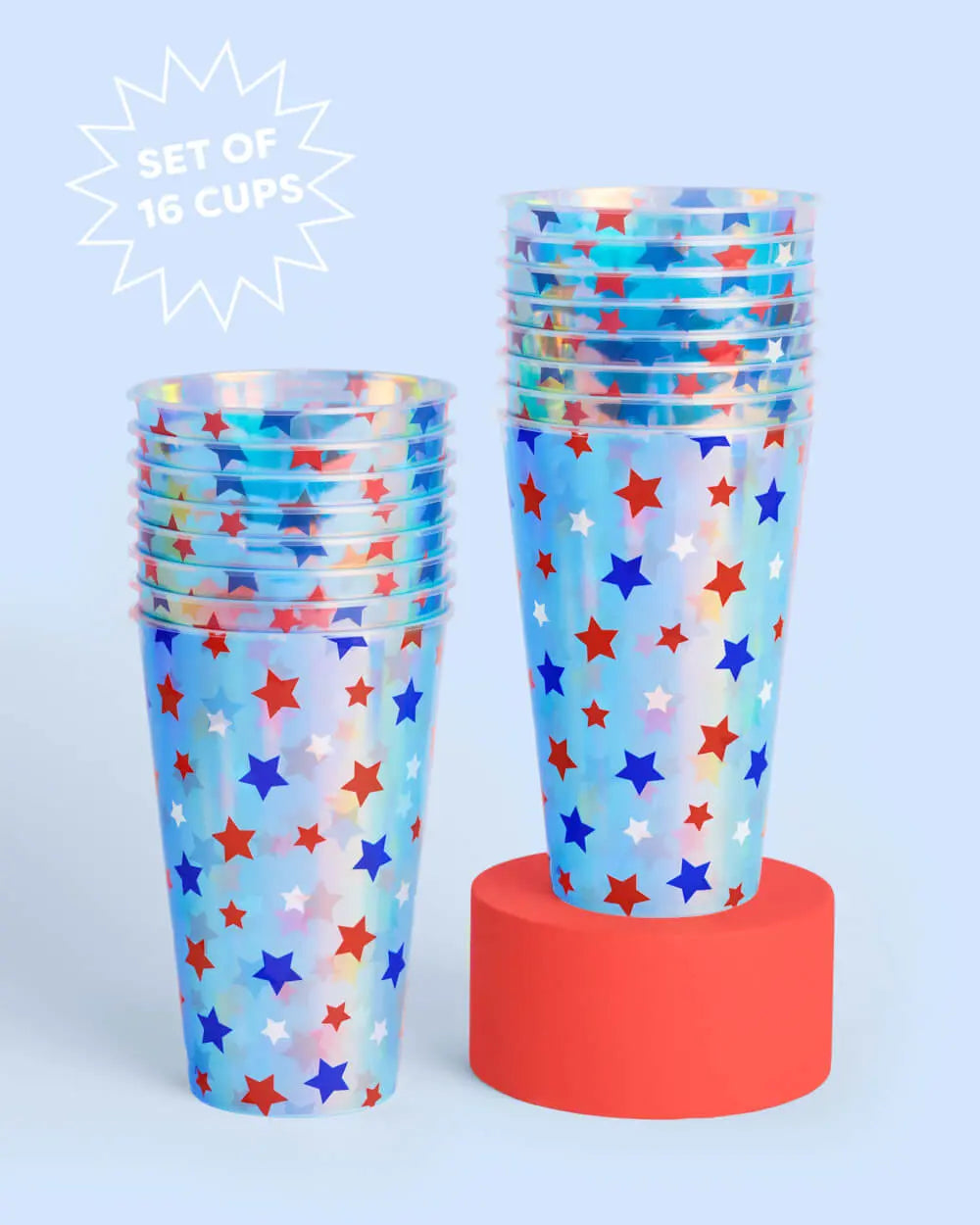 Stars & Stripes Cups - 16 iridescent 16 oz cups xo, Fetti