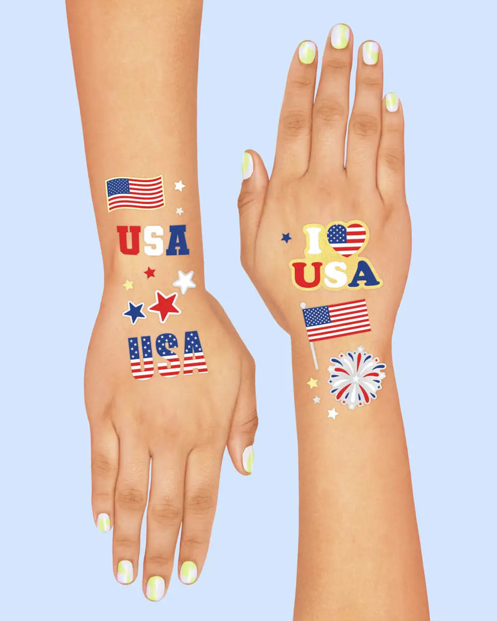 Stars & Stripes Tats - 70 foil temporary tattoos xo, Fetti