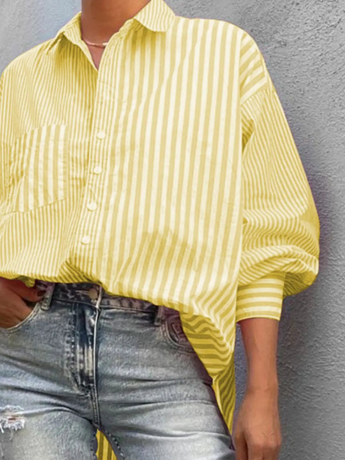 Striped Button Down Long Sleeve Shirt Trendsi