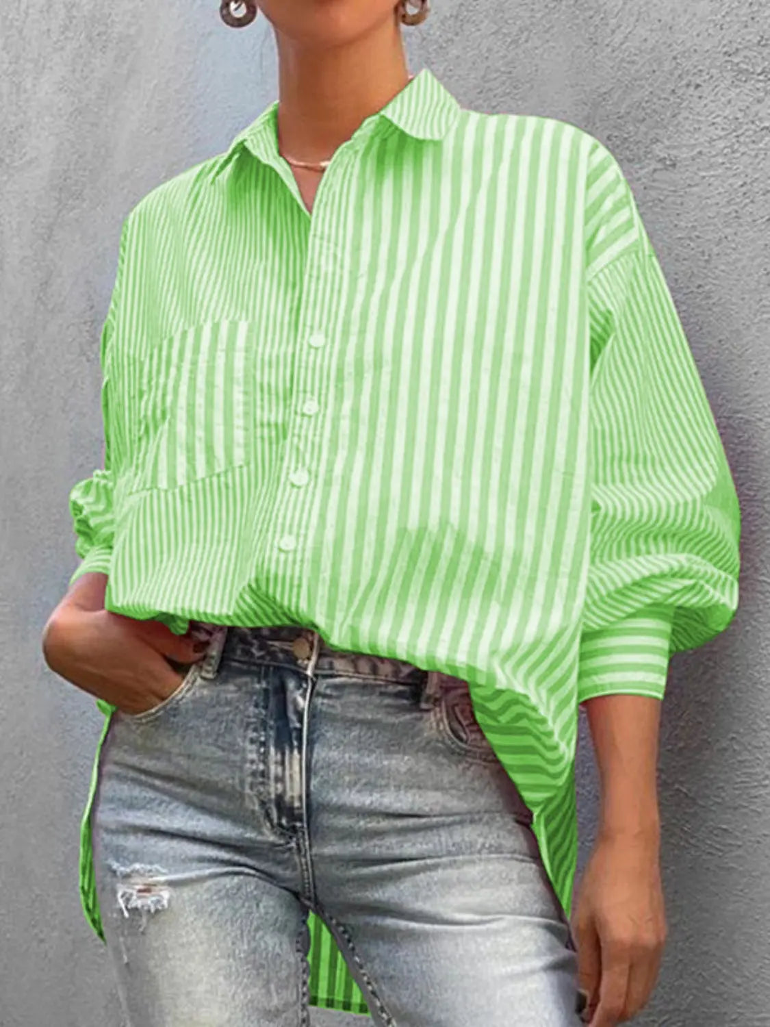 Striped Button Down Long Sleeve Shirt Trendsi