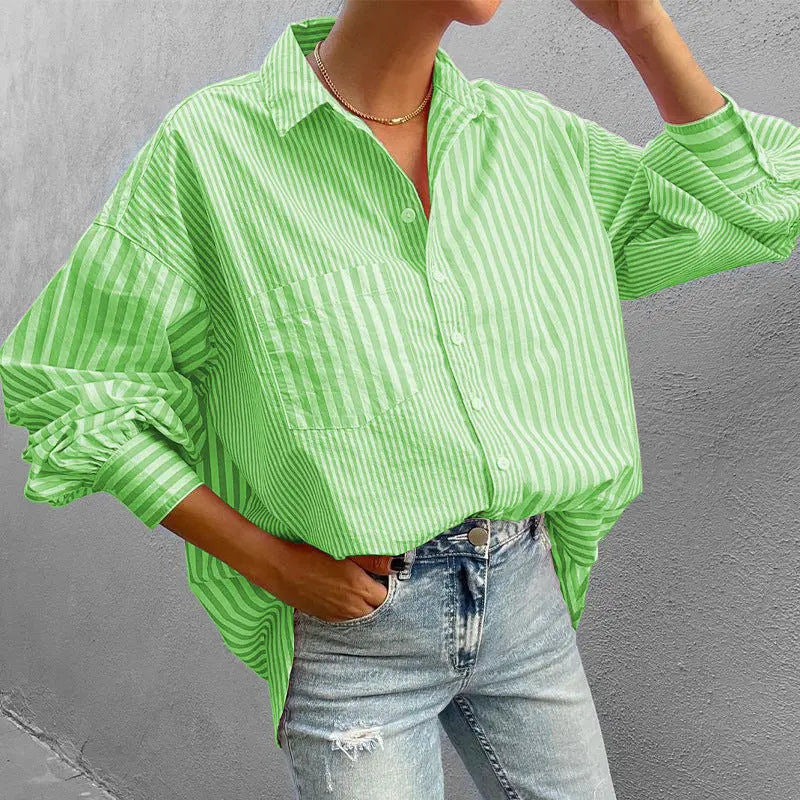 Striped Button Down Long Sleeve Shirt Trendsi