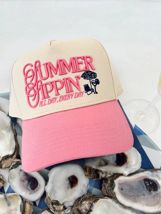 Summer Sippin' - Pink Vintage Trucker Hat KenzKustomz