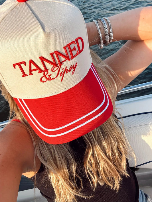 Tanned & Tipsy - Red Vintage Trucker Hat KenzKustomz