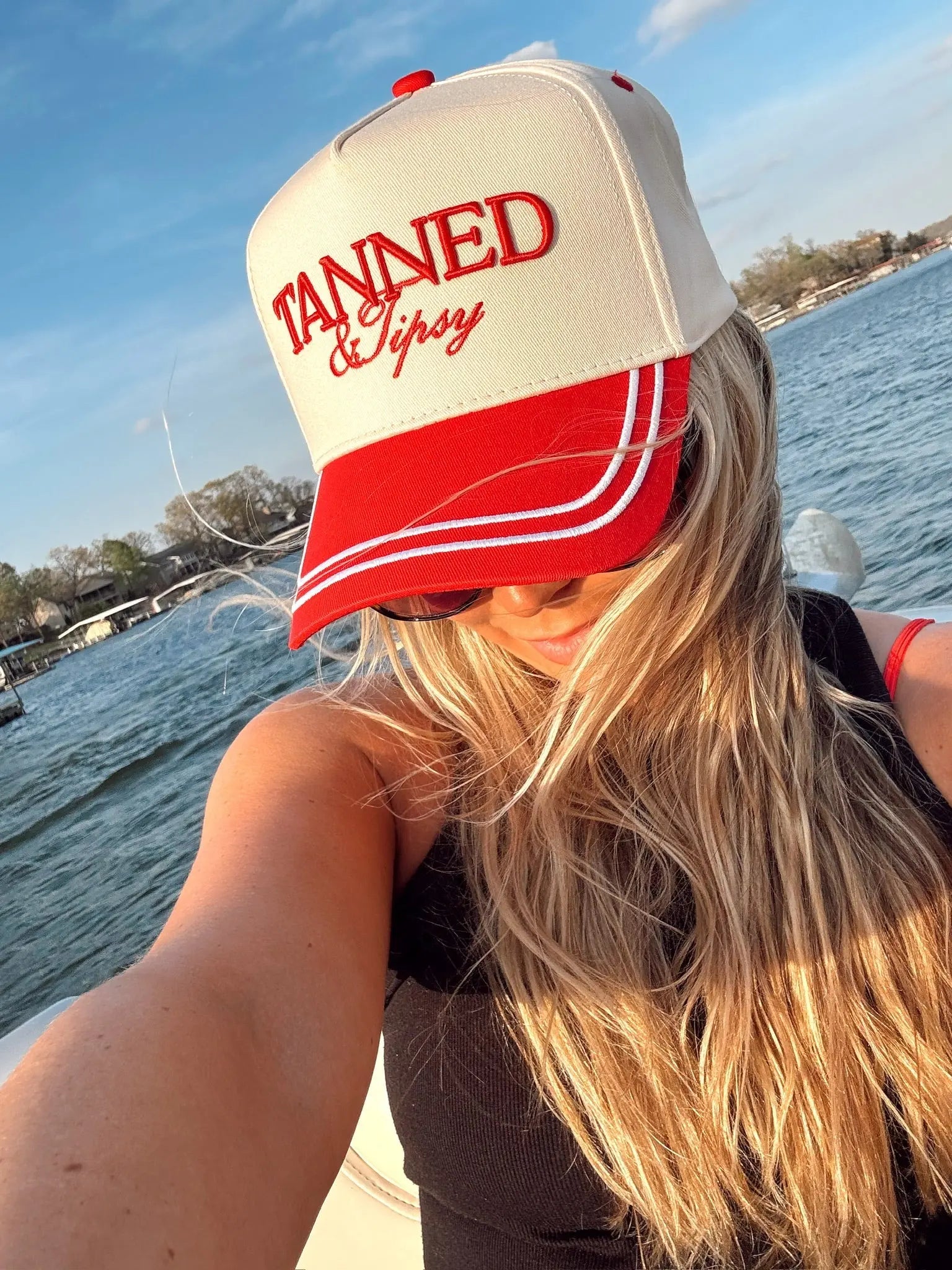 Tanned & Tipsy - Red Vintage Trucker Hat KenzKustomz