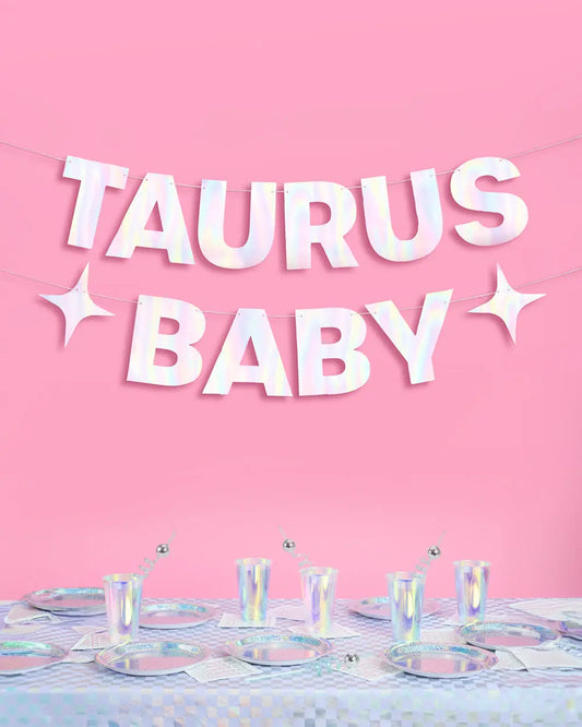 Taurus Baby Banner - iridescent foil banner xo, Fetti