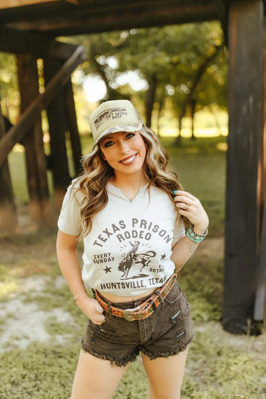 Texas Prison Rodeo Cowboy Raw Cut V-neck Graphic Tee Wild Junkie