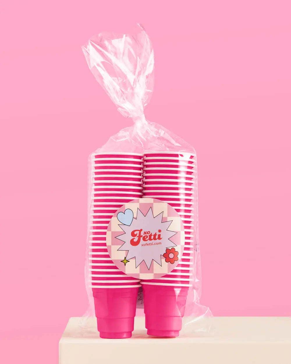 That's Hot Shots - 50 hot pink plastic cups xo, Fetti