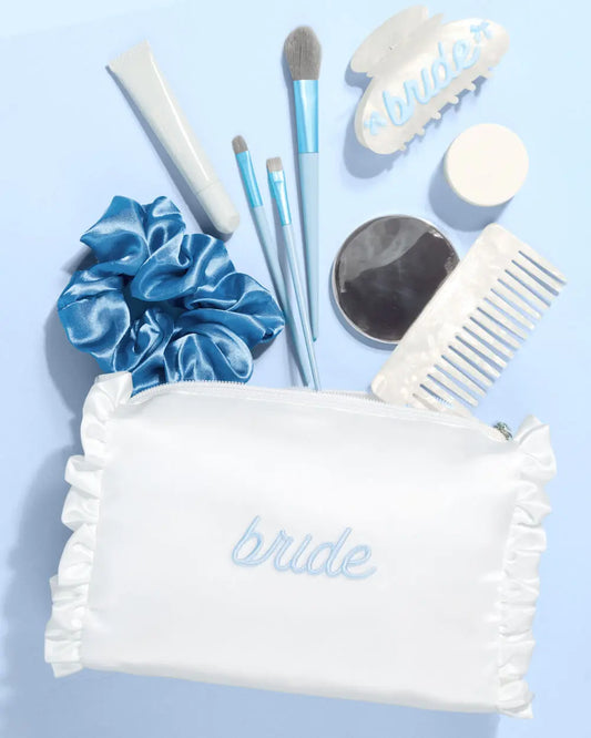 The Bride Beauty Bag - embroidered satin bag xo, Fetti