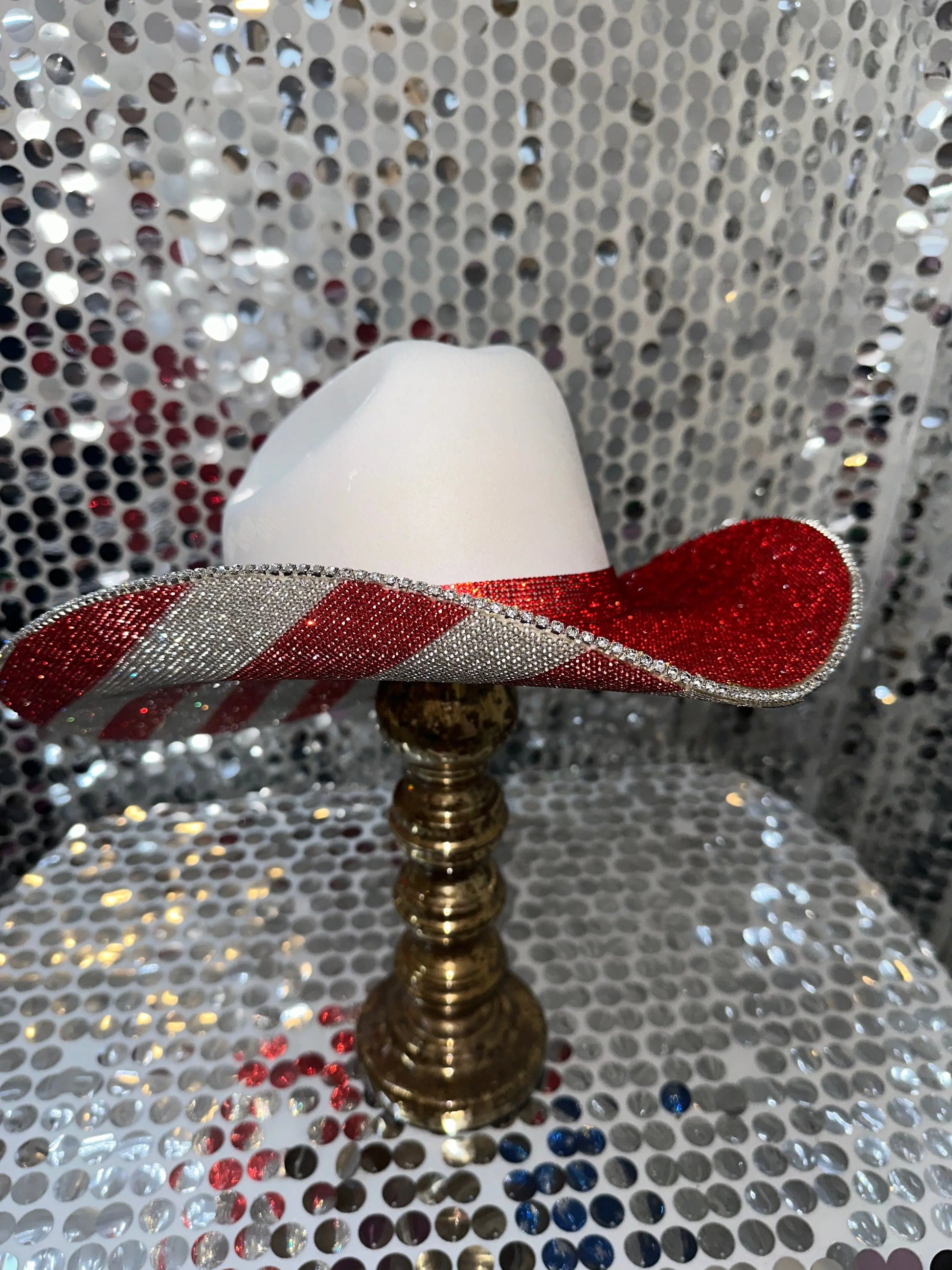 The "America" Hat - Red On Top Rhinestone Cowgirl