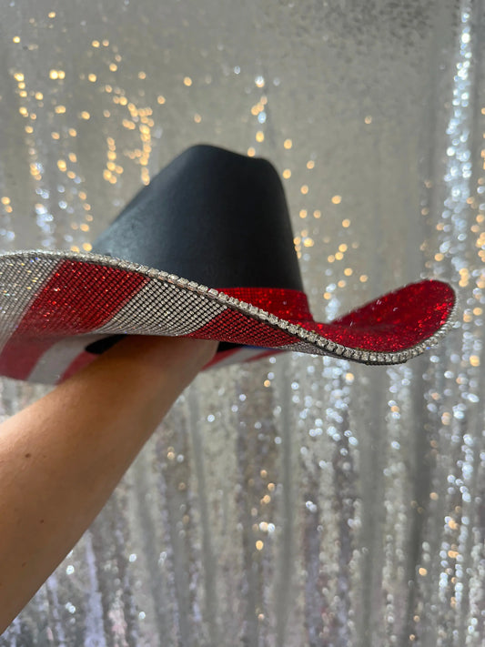 The "America" Hat in Black - Red Rhinestones on Top Rhinestone Cowgirl