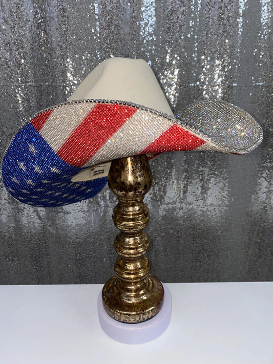 The "America" Hat on Sand Squared Styled Hat Rhinestone Cowgirl