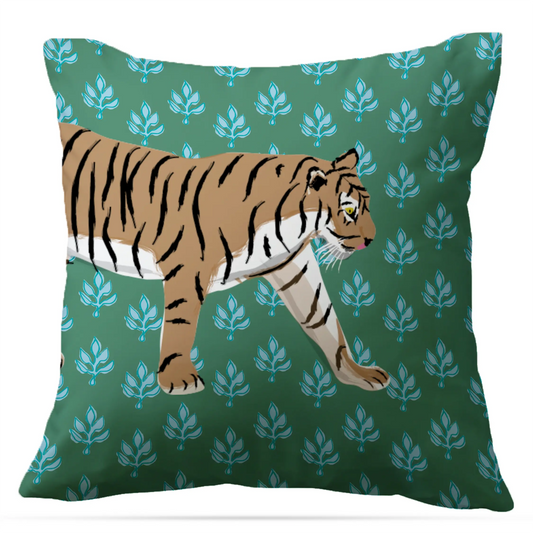 Tiger Flora Indoor/Outdoor Pillow - Square CB Studio