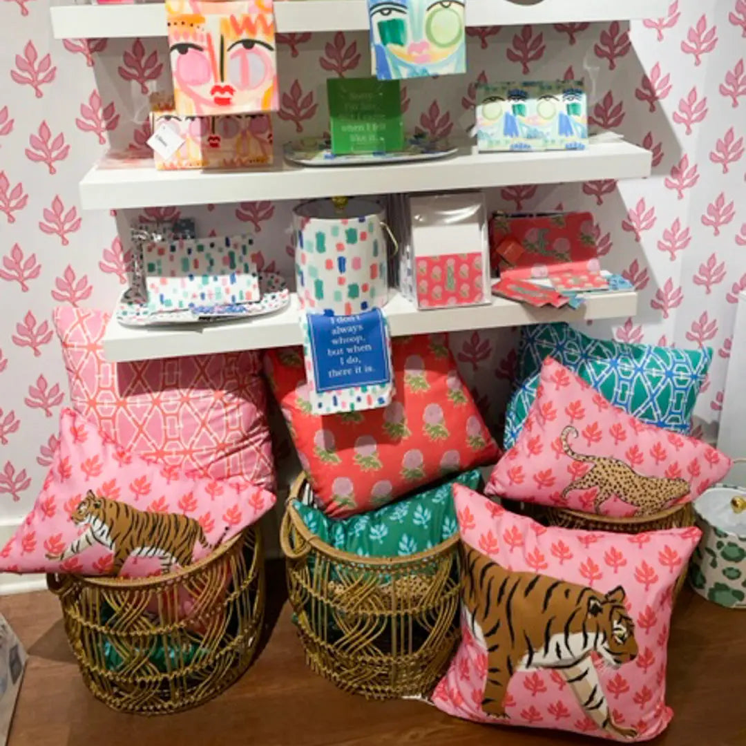 Tiger Flora Indoor/Outdoor Pillow - Square CB Studio