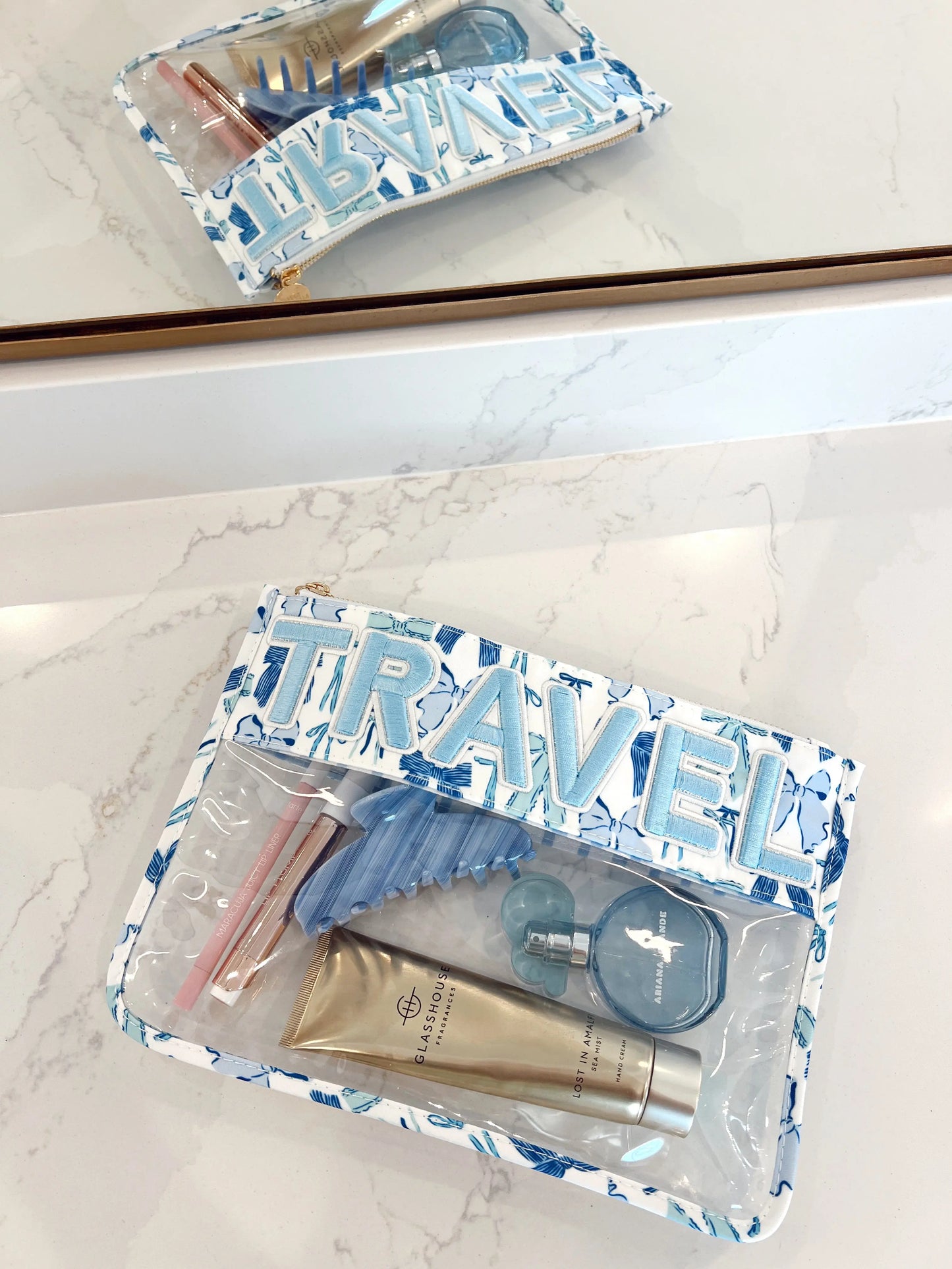 Travel - Blue Bow Clear Pouch KenzKustomz