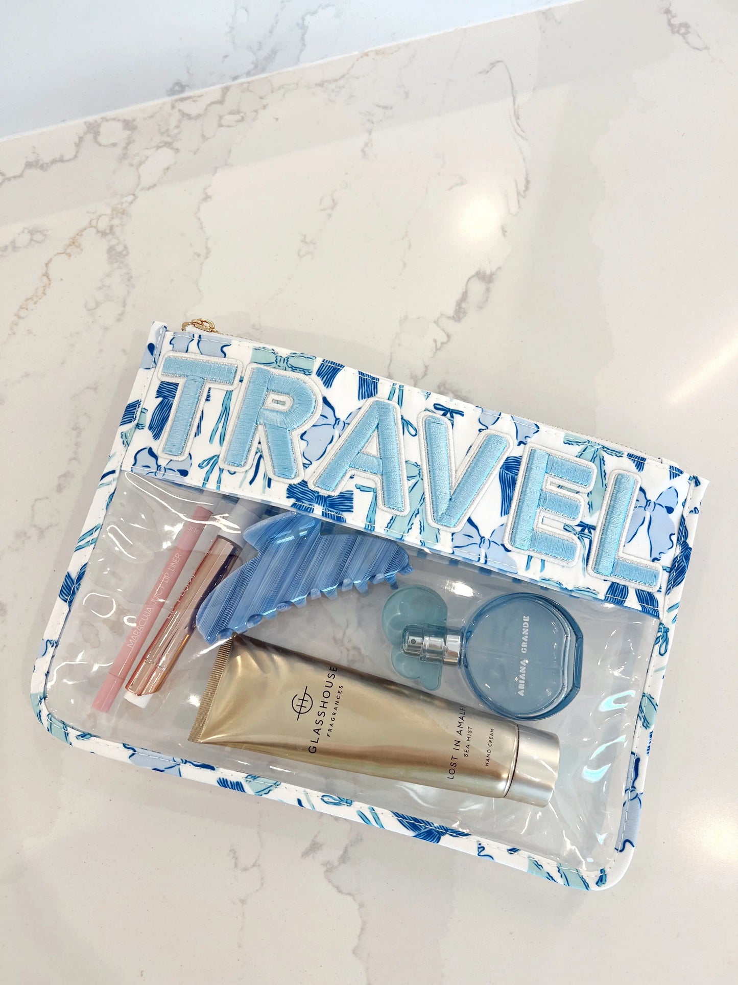 Travel - Blue Bow Clear Pouch KenzKustomz