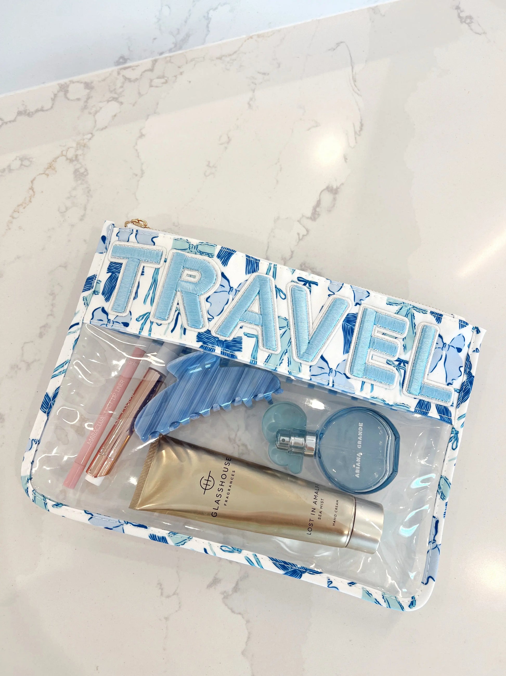 Travel - Blue Bow Clear Pouch KenzKustomz