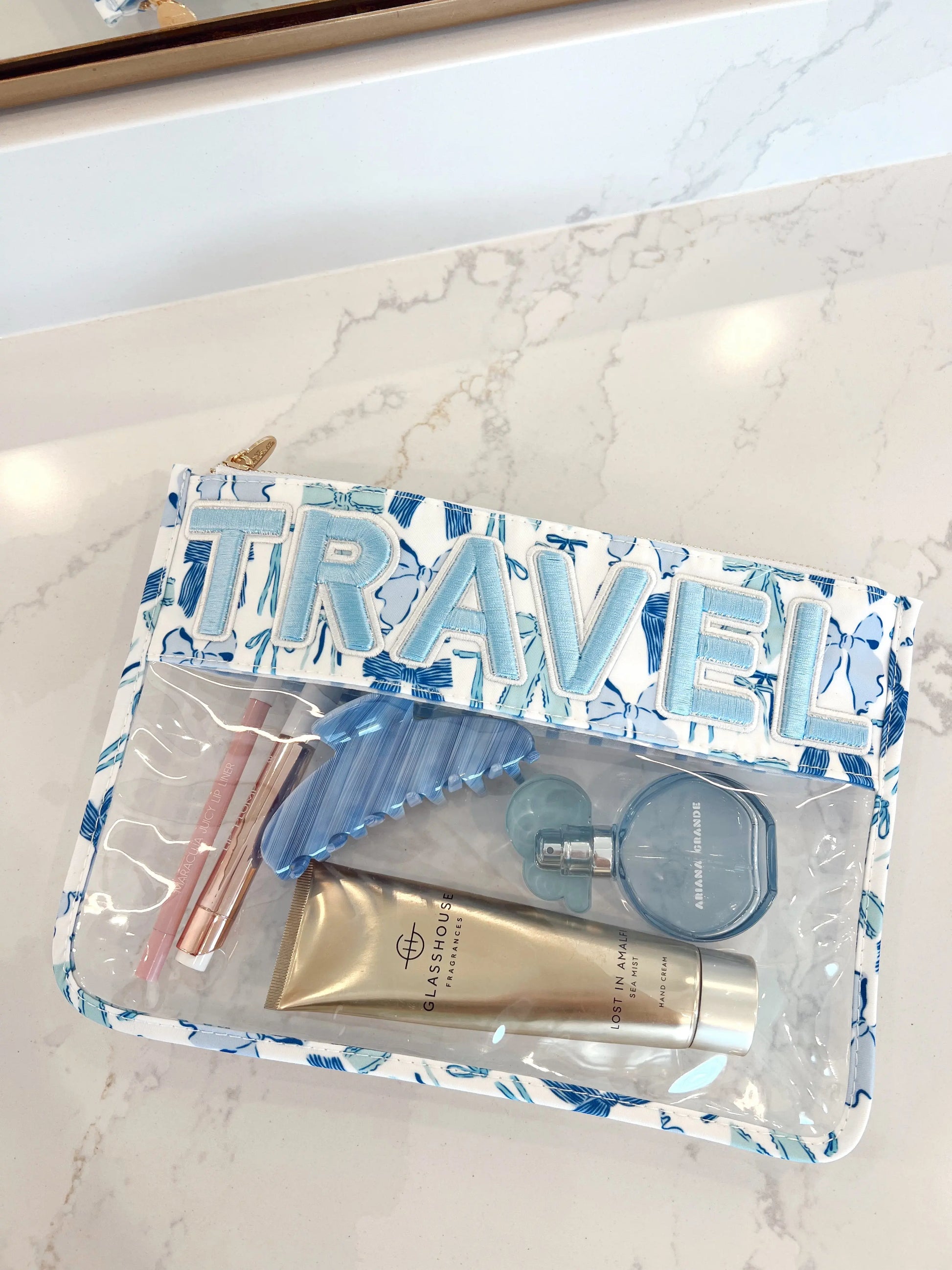 Travel - Blue Bow Clear Pouch KenzKustomz