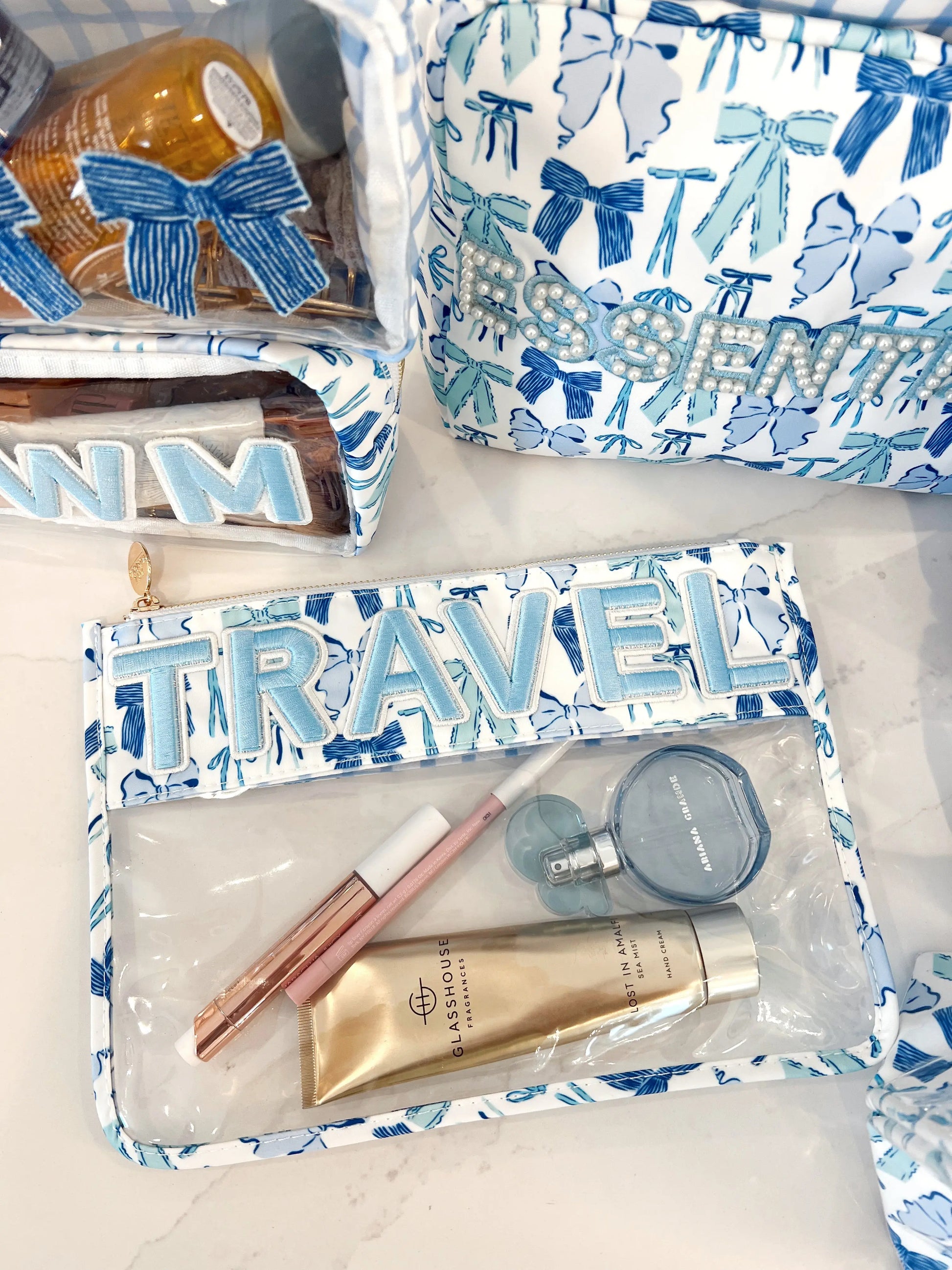 Travel - Blue Bow Clear Pouch KenzKustomz