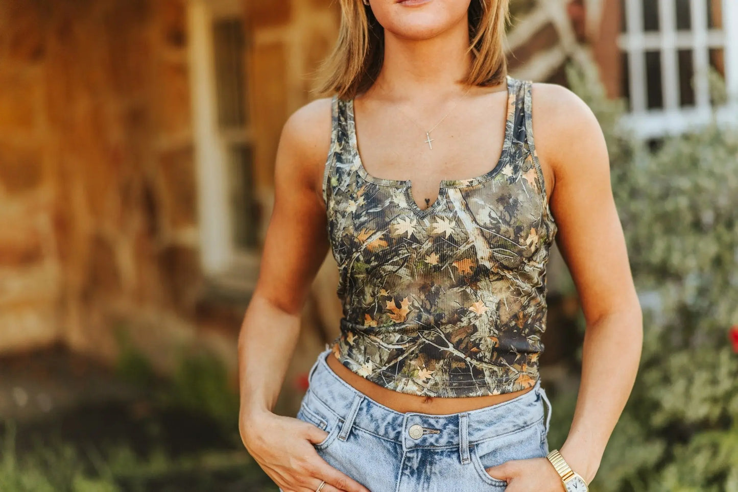 Tree Camo V-Neck Tank Top Wild Junkie