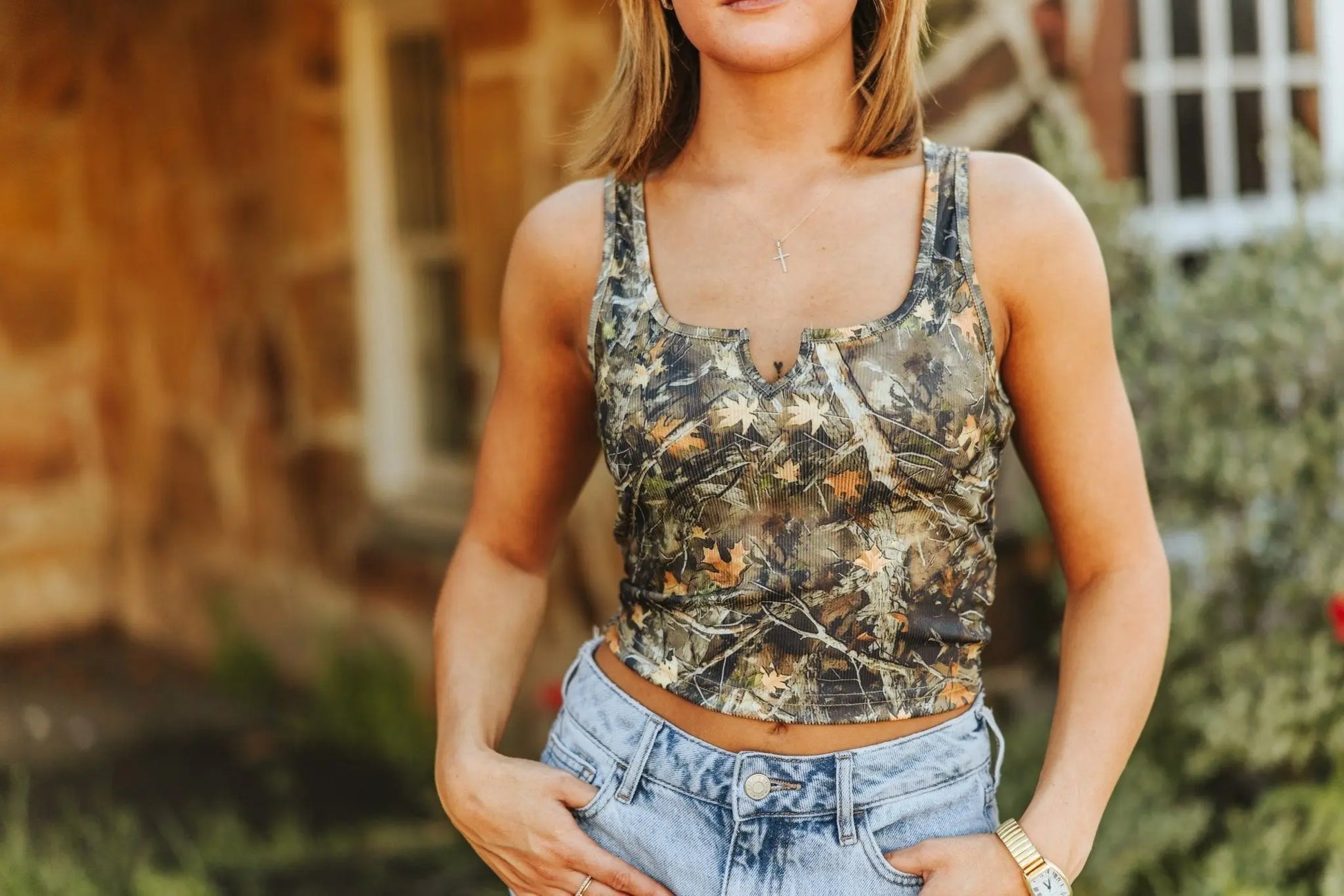 Tree Camo V-Neck Tank Top Wild Junkie