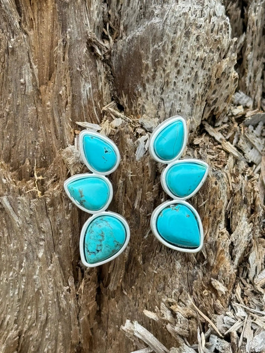 Trio Turquoise Stone Ear Climber Wild Junkie