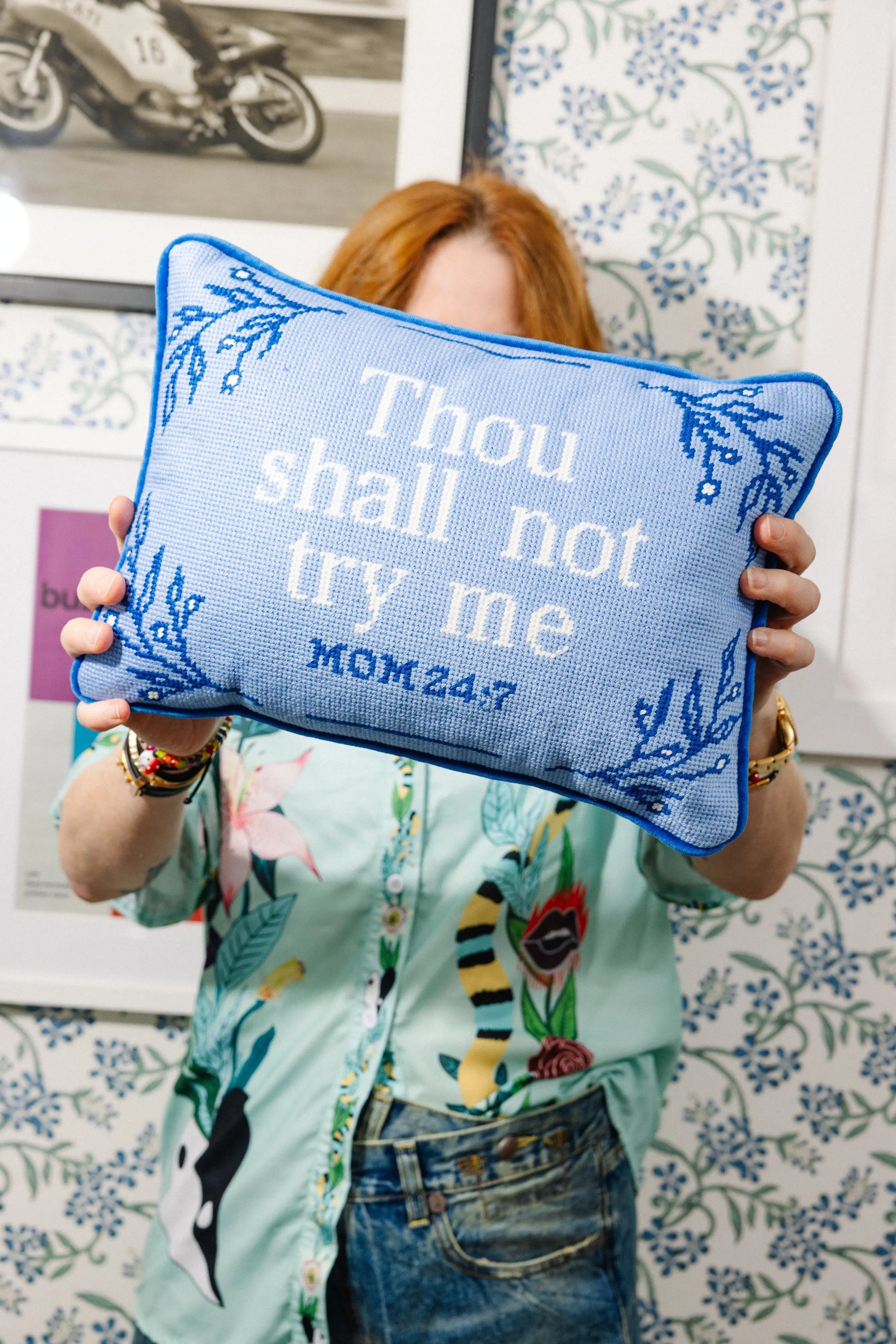 Try Me Needlepoint Pillow Furbish Studio