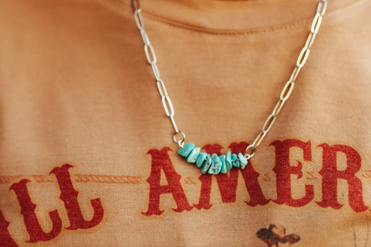 Turquoise Chips Paperclip Chain Necklace Wild Junkie