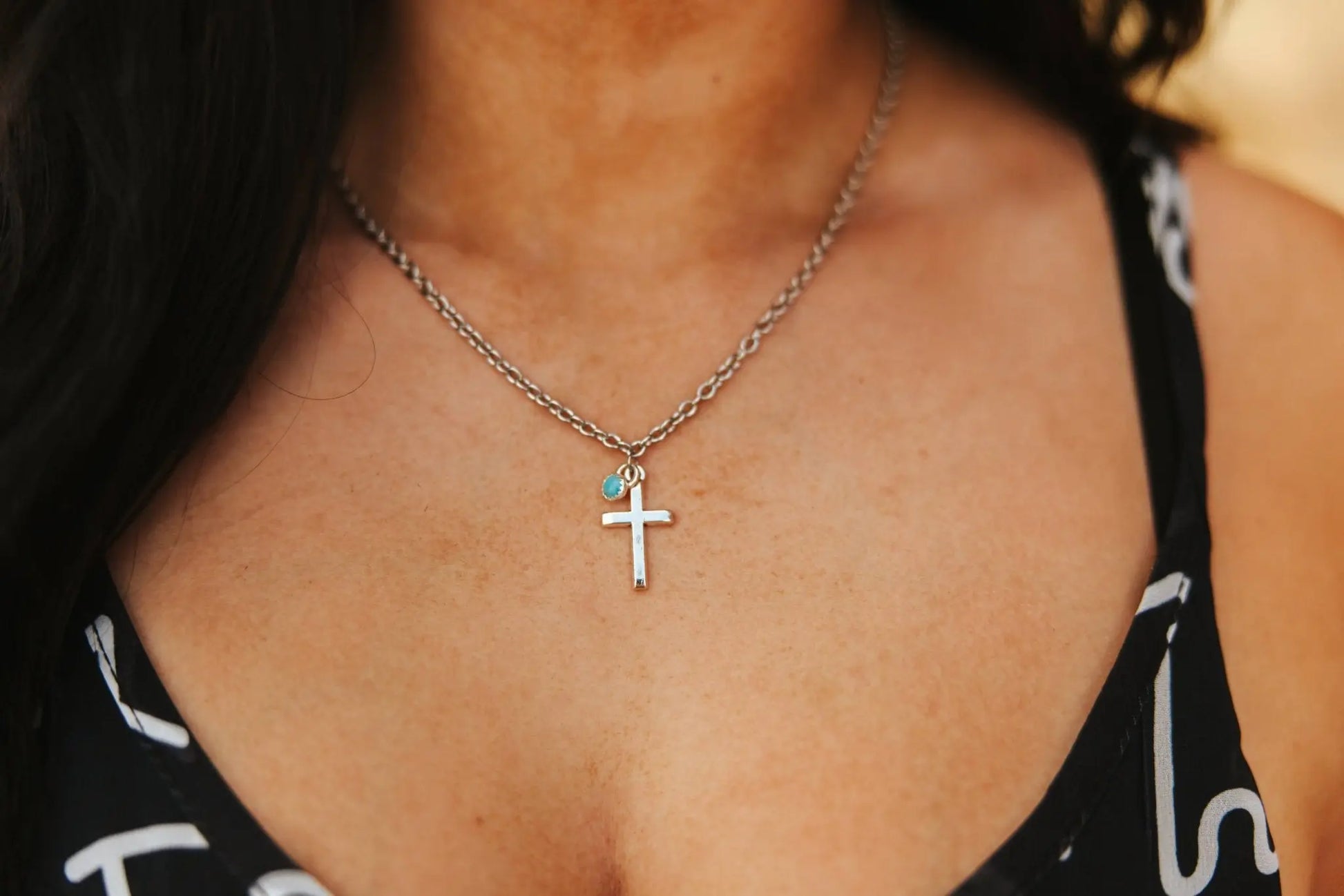 Turquoise Cross Pendant Chain Necklace Wild Junkie