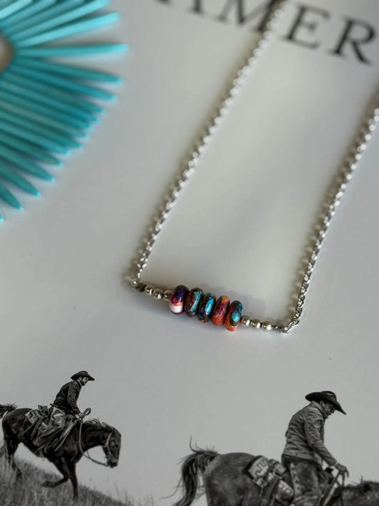 Turquoise Dahlia and Silver Beads Chain Necklace Wild Junkie