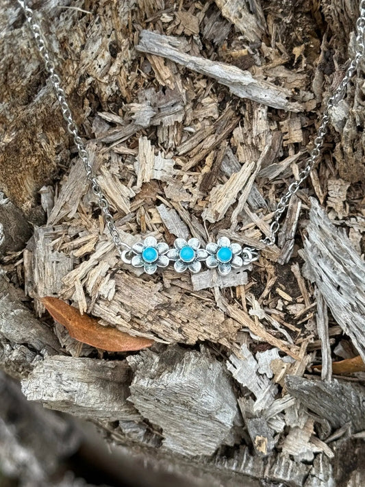 Turquoise Flowers Trio Chain Necklace Wild Junkie