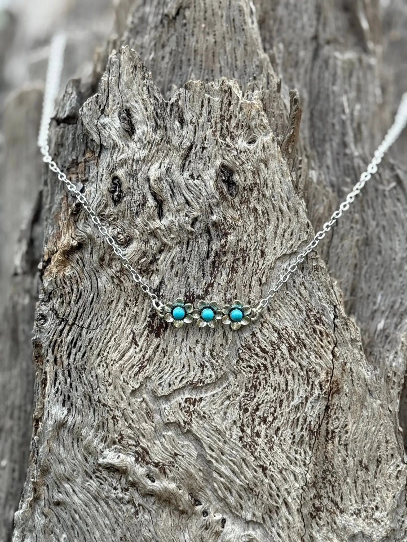 Turquoise Flowers Trio Chain Necklace Wild Junkie