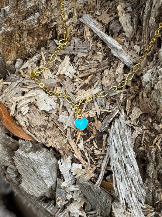 Turquoise Heart Gold Chain Necklace Wild Junkie
