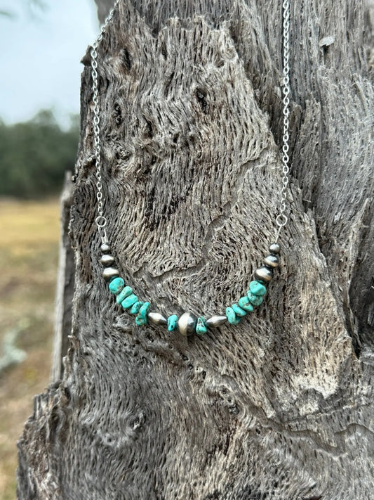 Turquoise Nugget And Pearls Chain Necklace Wild Junkie