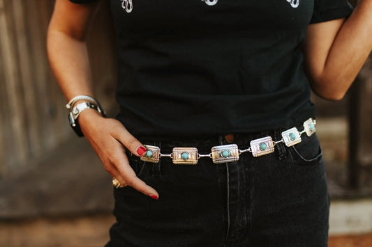 Turquoise Rectangle Concho Chain Belt Wild Junkie
