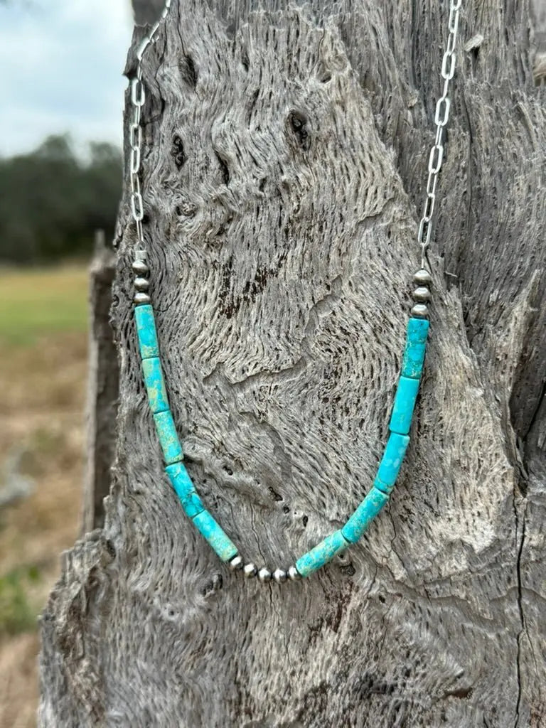 Turquoise Tube Paperclip Chain Necklace Wild Junkie