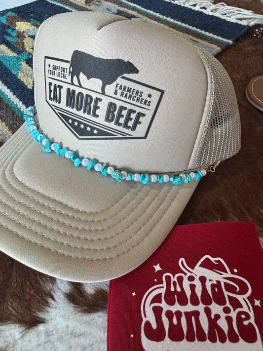 Turquoise and Faux Pearl Trucker Hat Chain Wild Junkie