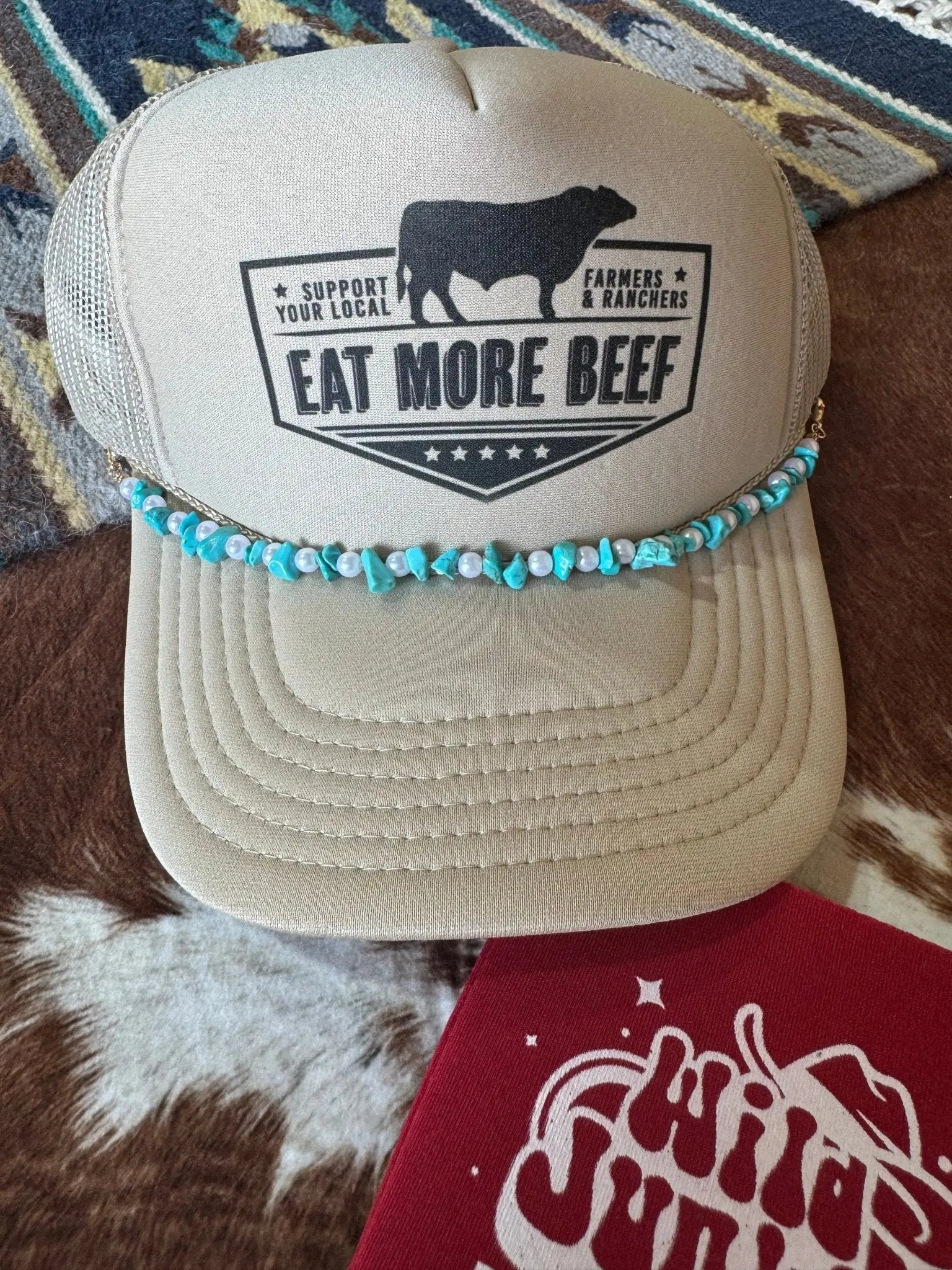 Turquoise and Faux Pearl Trucker Hat Chain Wild Junkie