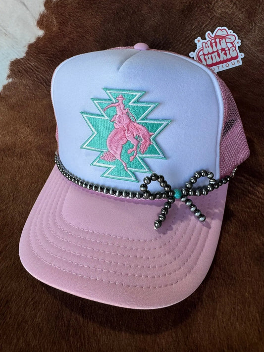 Turquoise and Pearl Bow Trucker Hat Chain Wild Junkie