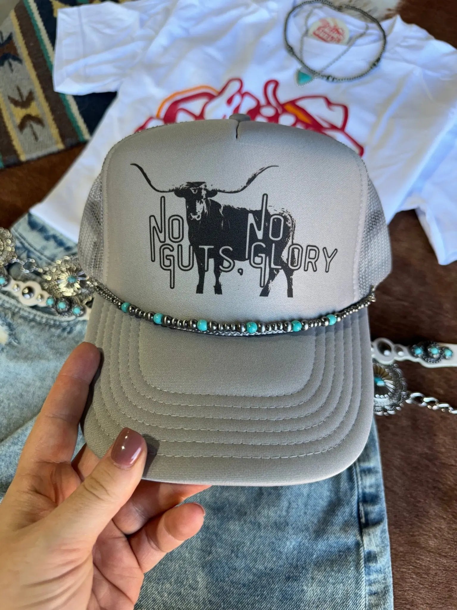 Turquoise and Silver Pearl Hat Chain Wild Junkie
