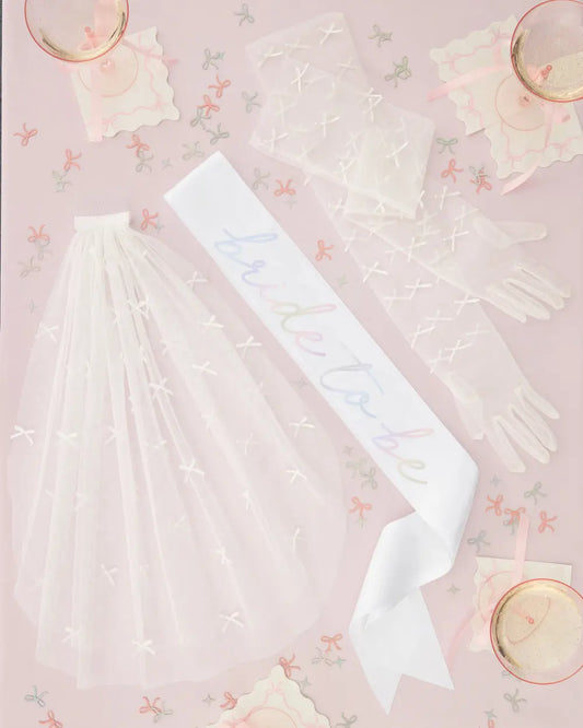 Tying the Knot Pack - sash, veil + gloves xo, Fetti