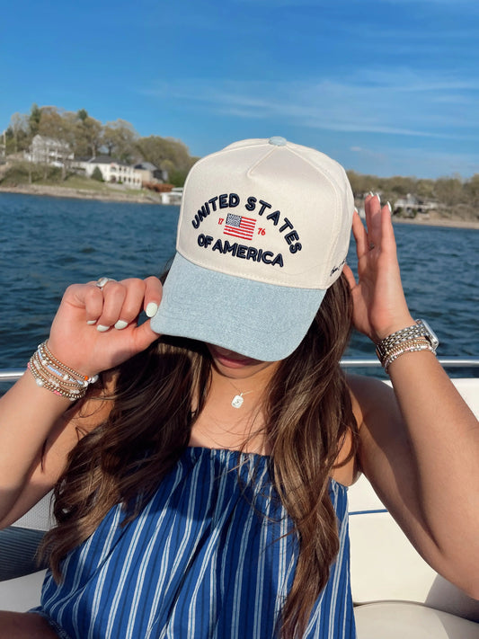 United States of America - Denim Blue Vintage Trucker Hat KenzKustomz