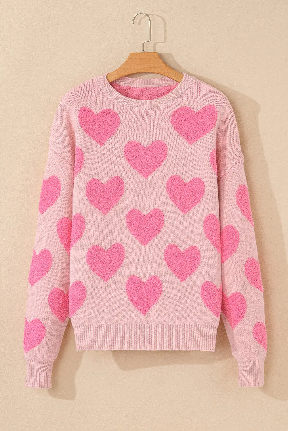 Valentine's Day Heart Jacquard Round Neck Sweater Trendsi